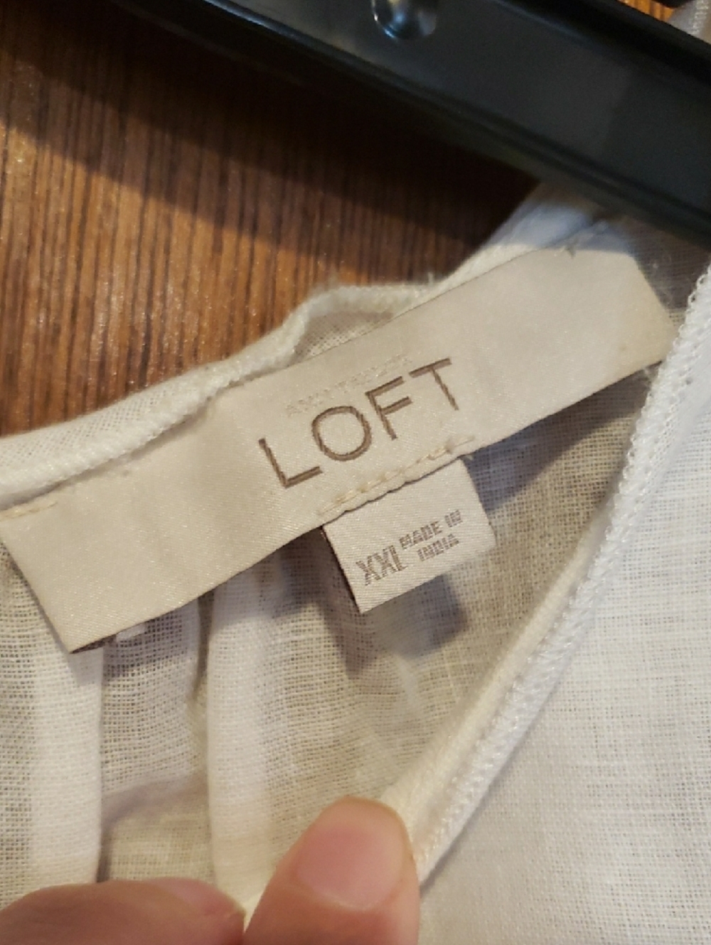 LOFT Linen/Cotton Textured White Top with Mustard Floral Embroidery - Picture 2 of 8